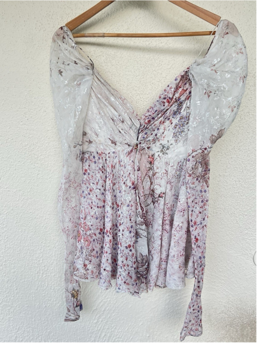New ETRO Esmeralda Silk Floral Paisley Metallic Sheer Top IT 40 US 4 Bell Sleeve